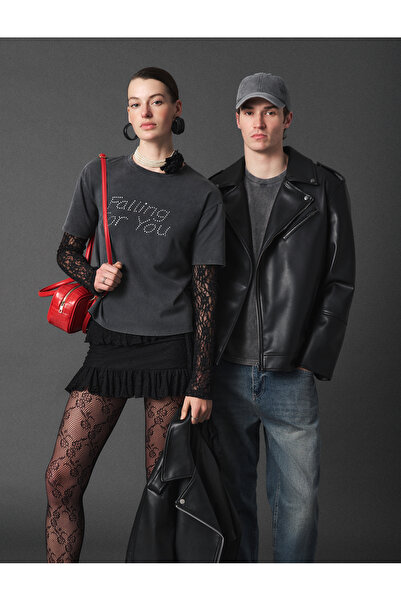 Koton Застібка-блискавка, довгі рукави, кроп-топ, оверсайз, штучна шкіра, бай...