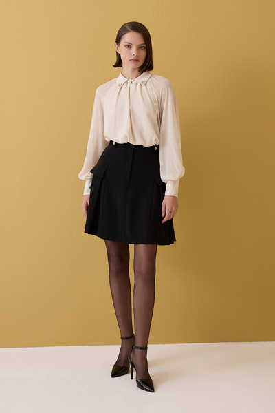 Jus De Pommes EKRU GÖMLEK YAKA TAŞ İŞLEMELİ BALON KOLLU BLUZ