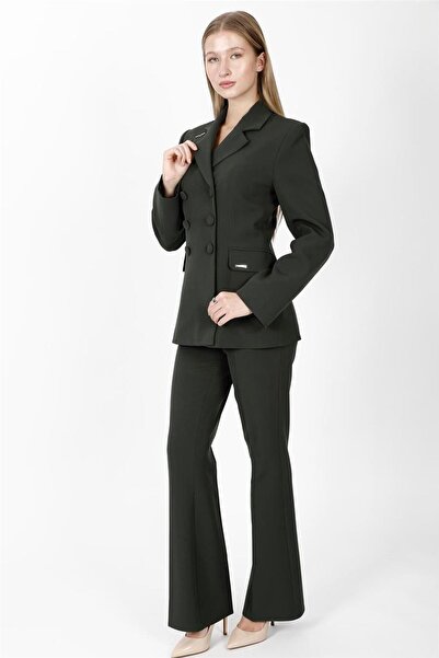 ÖNDER ÖZSOY Buttoned Classic Blazer Jacket & Pocketed Flared Trousers Women's...