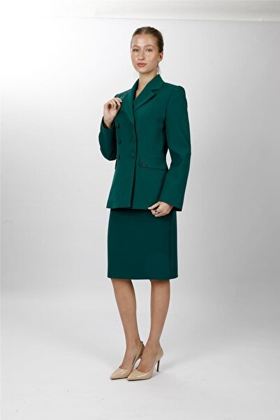 ÖNDER ÖZSOY Buttoned Classic Blazer Jacket & Short Pencil Skirt Women's Suit-...