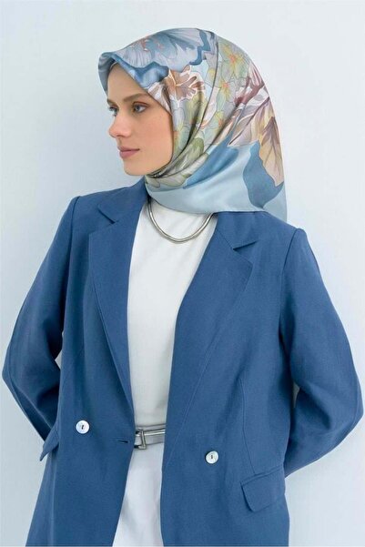 Armine Tivil Pure Silk Scarf 9529 - 82 Light Blue Flower Pattern