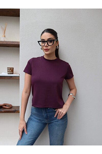 ESRAHELVACI Μπλουζάκι με λαιμόκοψη ποδηλάτου, απλό και χωρίς σχέδια