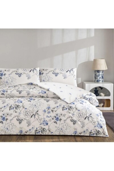 Taç Double bed linen 100% cotton ranforce, blue flowers, TAC, Luna Mavi