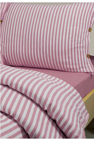 EVRİZON Бохемски комплект за единично легло с райета – с дървени копчета, ела...