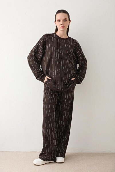 DEMOİSELLE Women's Stoned Top and Bottom 2-Piece Set