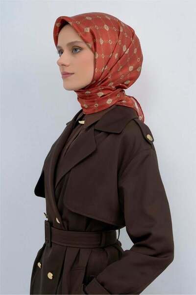 Armine Sura Pure Silk Scarf 9530 - 84 Taba Gold Logo Pattern