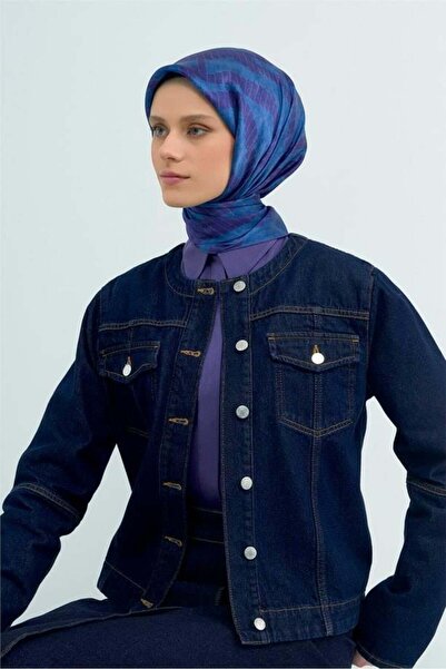 Armine Sura Pure Silk Scarf 9525 - 87 Blue Purple Line Pattern