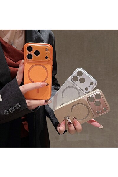 Toolsy Carcasa Magnetica Mata, toolsy, Compatibila iPhone 17 Pro Max, din TPU/PC si Piele Ecologica, Argint