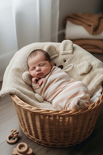 Rivaİstanbul Plush Baby Blanket with Teddy Bear Figure