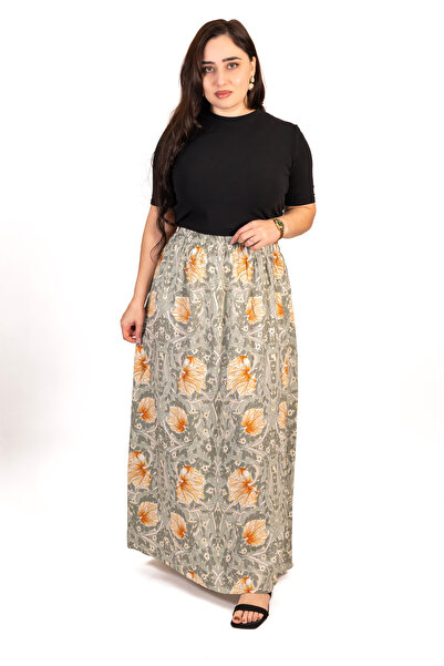 LINELLE Earthy Sage Floral Printed Woven Skirt