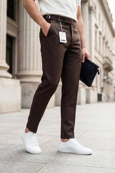 Oksit Gurkha Style Side Adjustable Metal Buckle Slim Fit Men's Fabric Trouser...