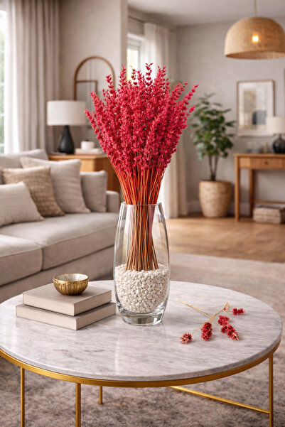 ÇINARASYADAHOME Şoklanmış Kırmızı Lavanta Demeti 45-50 cm Uzun Ömürlü Dekorat...