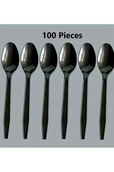 Star 100Pcs Disposable Plastic Spoons, Heavyweight Durable Black Spoons