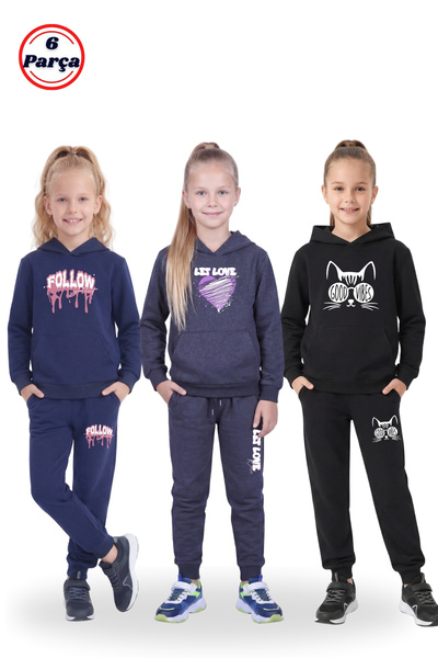 FYK COLLECTİON 3-компонентен спортен екип за момичета – с качулка, с принт, с...