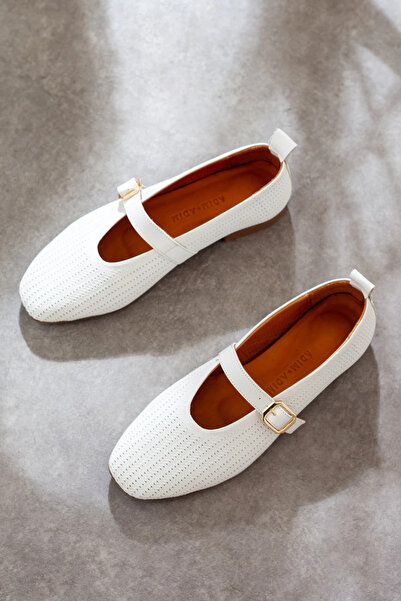 Adım Adım Genuine Leather Belt Detailed Soft Sole Ballerinas