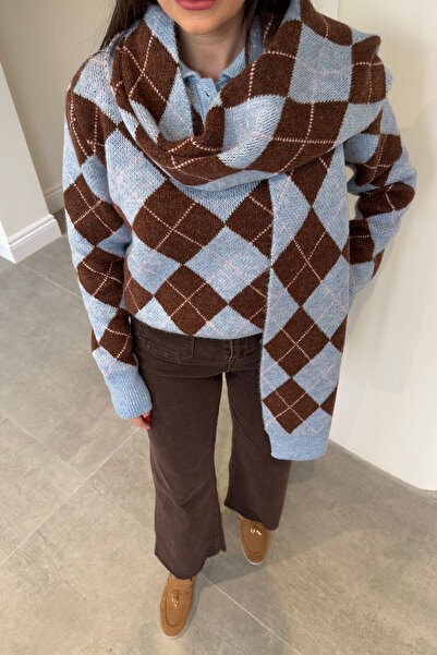 MAGARDE Premium Knitted Sweater with Scarf - Blue