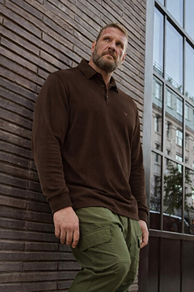 Maccali Men's Plus Size Premium Dark Brown Polo T-Shirt