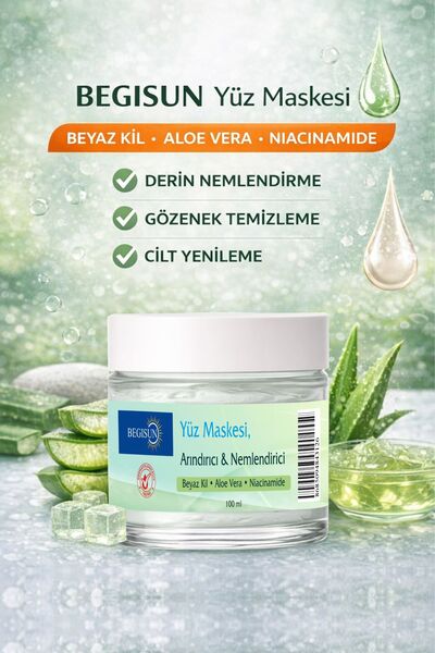 BEGISUN Aloe Vera ve Niacinamide Yüz Maskesi Nemlendirici Gözenek Bakımı 100 ml