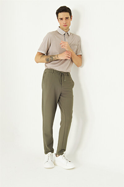 White Stone Khaki Modern Cut Lace-Up Smart Casual Jogger Pants