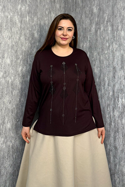 ModaPlaza Women's Blouse with Stone Embroidery on Front and Sleeves 001