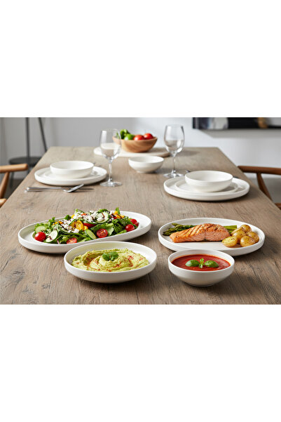 İpek Porselen 6 Kişilik 26 Parça Krem Porselen Yemek Takımı Toledo– Şık Sofra...