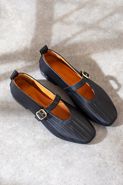 Adım Adım Genuine Leather Belt Detailed Soft Sole Ballerinas