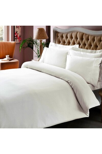 Taç XXL double 100% cotton premium satin underwear, TAC, Stripe White King