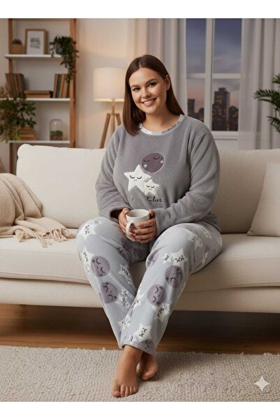 Asel Set de pijamale din fleece cu model stele, mărime mare