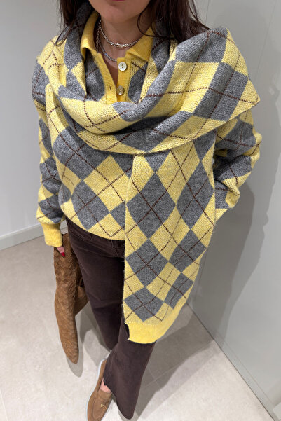 MAGARDE Premium Knitted Sweater with Scarf - Yellow