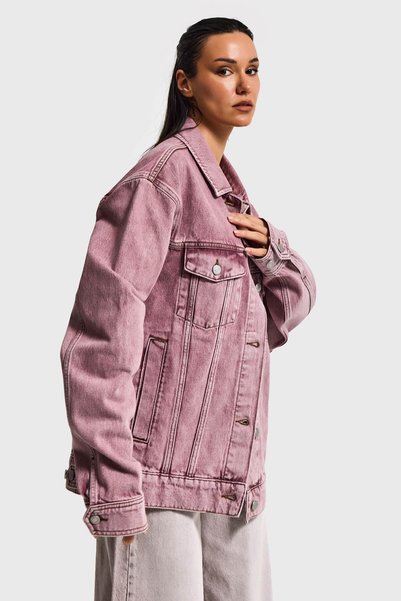 it's basic Jachetă din denim pentru femei 3s6-98, croială oversized, spălare specială, croială lejeră, lila