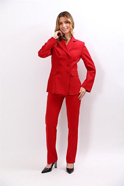 ÖNDER ÖZSOY Buttoned Classic Blazer Jacket & Pockets Piped Trousers Women's S...