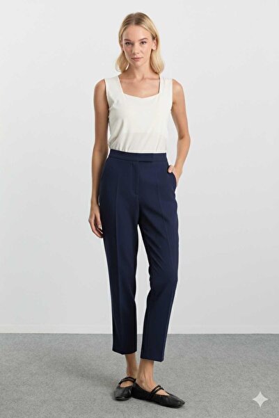 Selen Yanı Lastikli Yan Cep Boru Paça Pantolon / LACİVERT