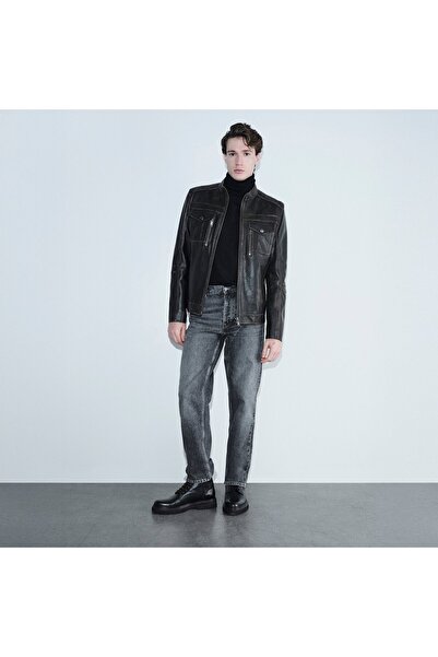 Desa Erkek Kahve Eskitme Hakim Yakalı Deri Ceket