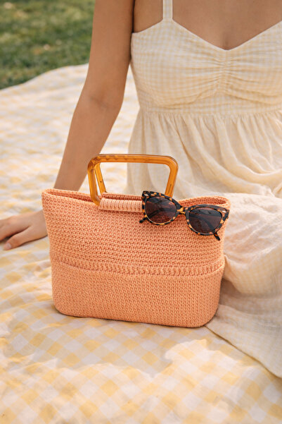 PELIUS Amber Handle Unlined Shiny Knitted Bag – Modern & Minimalist Design