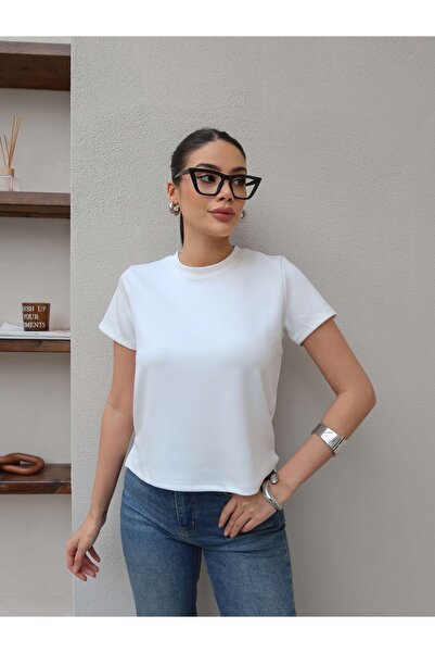 ESRAHELVACI Μπλουζάκι με λαιμόκοψη ποδηλάτου, απλό και χωρίς σχέδια