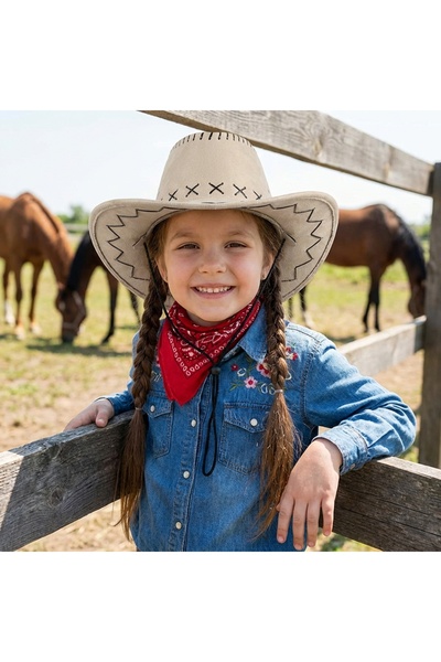 PIECE SIGNATURE Çocuklar İçin Süet Kovboy Şapka ( 3-8 Yaş )