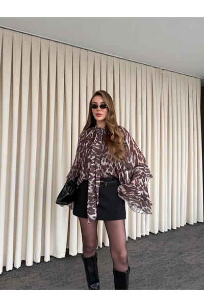 Laluvia Brown Tie-Dye Chiffon Blouse - 5024