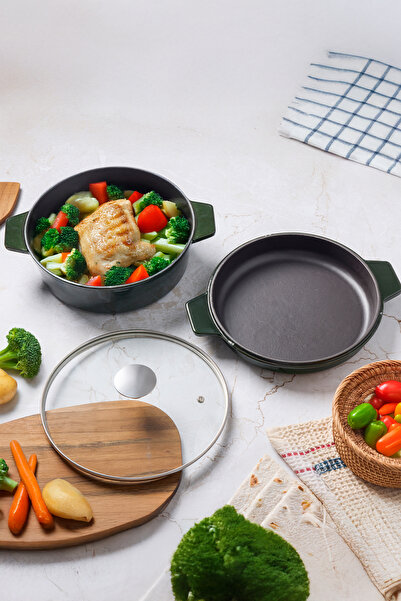 Aryıldız Duo Cast Iron Basil Cast Iron Double Lid Pot Set - 24 cm