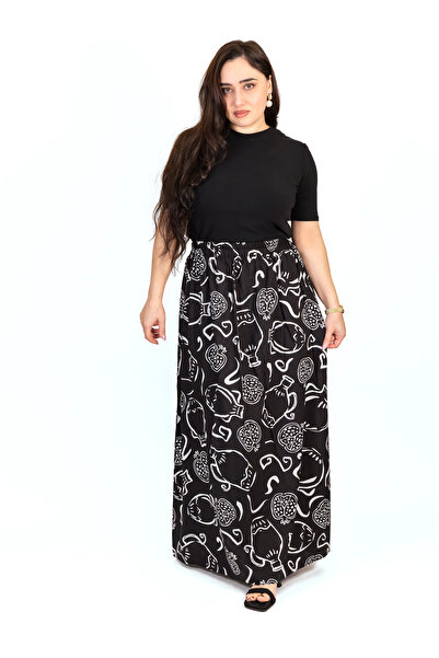 LINELLE Black & White Artistic Printed Woven Skirt