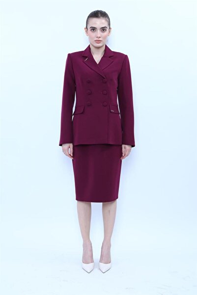 ÖNDER ÖZSOY Buttoned Classic Blazer Jacket & Short Pencil Skirt Women's Suit-...