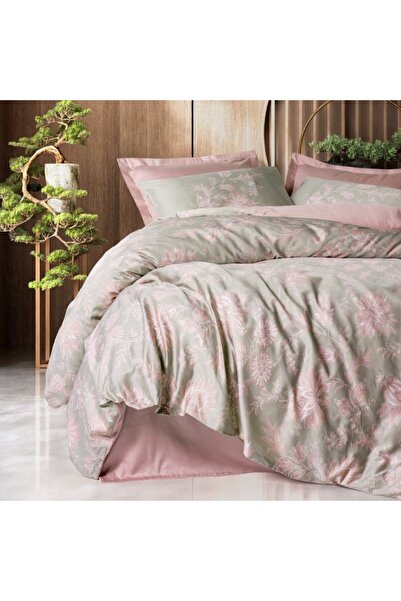 Cotton Box Luxury satin bed linen 6 pieces with flowers and leaves, Cotton Bo...