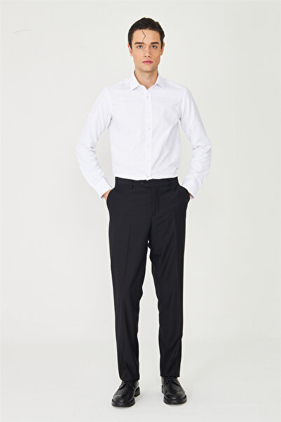 White Stone Black Sharp-Lined Modern Form Classic Fabric Trousers