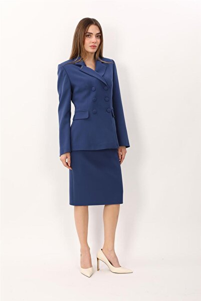 ÖNDER ÖZSOY Buttoned Classic Blazer Jacket & Short Pencil Skirt Women's Suit-...