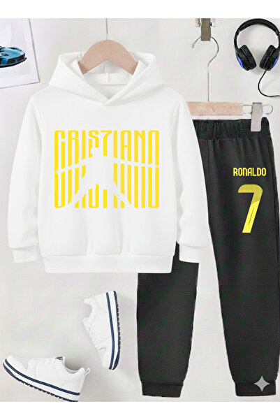 stil x طقم بدلة رياضية للأولاد مطبوع عليه رونالدو، قماش مزخرف بثلاث خيوط