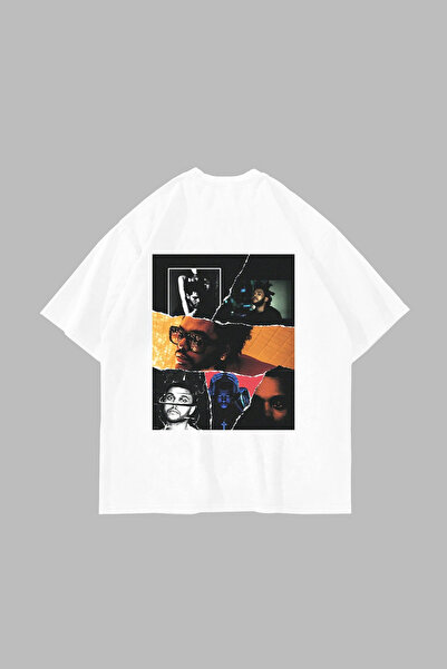 Bak Moda The Weeknd Imprimat Oversize Unisex Alb tricou