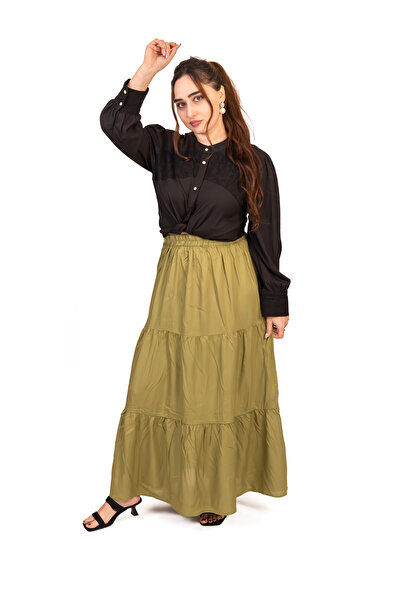 LINELLE Brown Gathered Woven Skirt