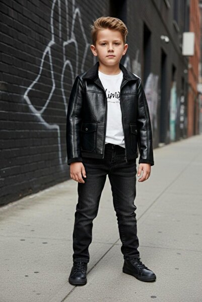 Pina Kids Момчешко кожено яке и дънки Тричастен костюм