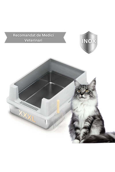 SHAW ® XXXL Stainless Steel Cat Litter Box with Rim and Scoop - Easy to Clean...