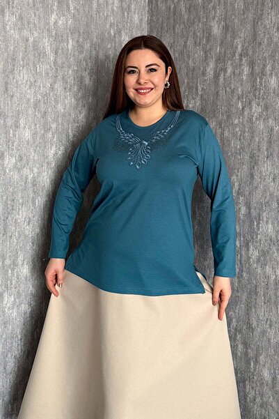 ModaPlaza Women's Stone Embroidered Blouse 005