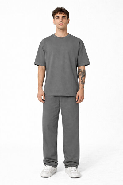 YAKAMEL Men's Combed Cotton Relaxed Fit Crew Neck Sports and Casual Set